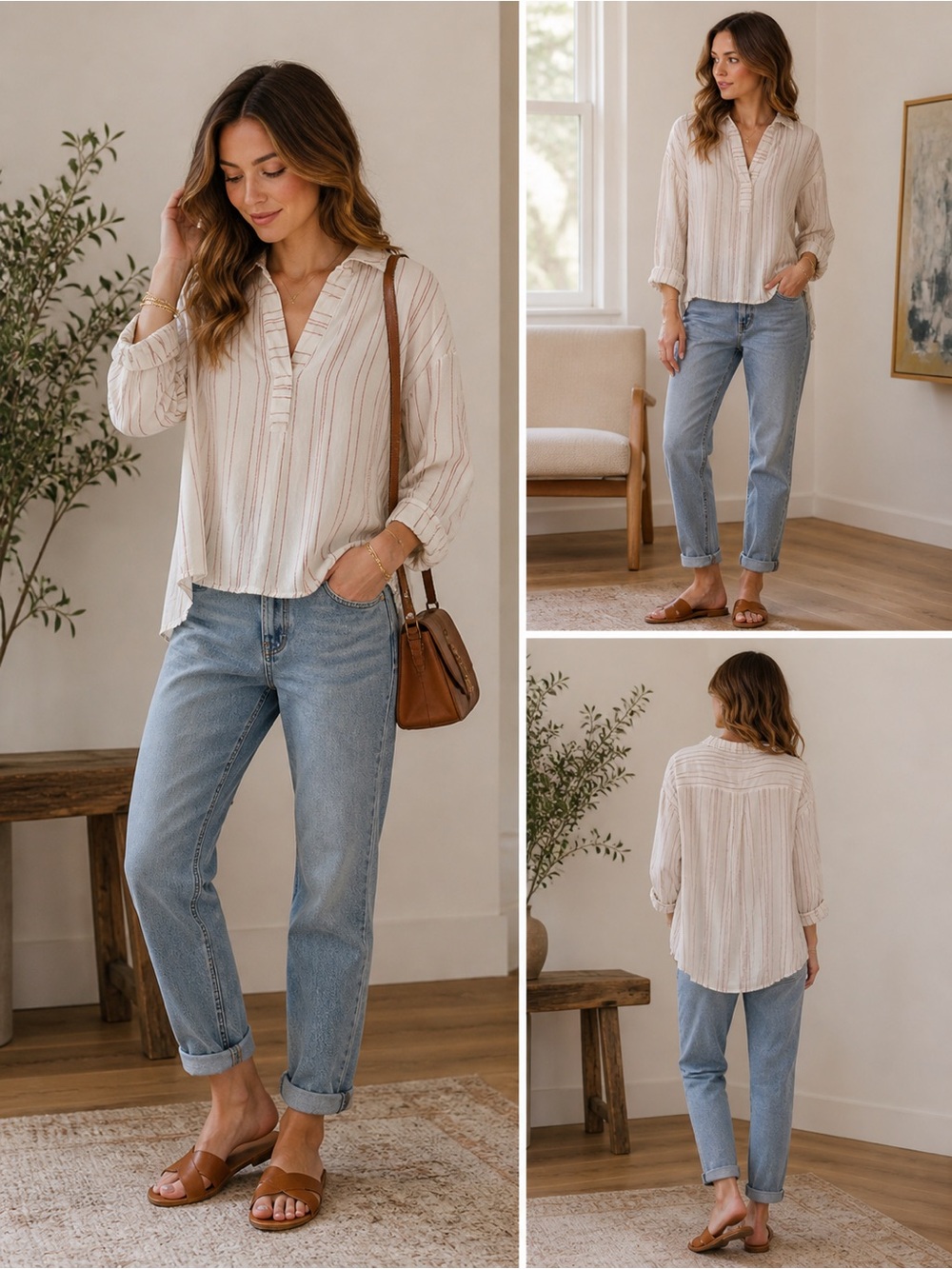Mavi Striped Collared Blouse XS